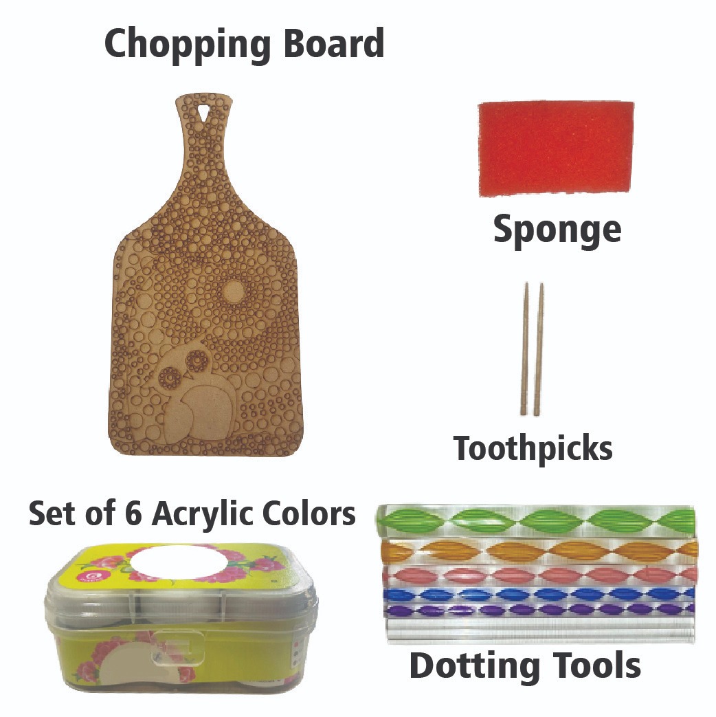 Penkraft Dot Mandala on Engraved MDF Chopping Board Hobbyist Level DIY Kit 